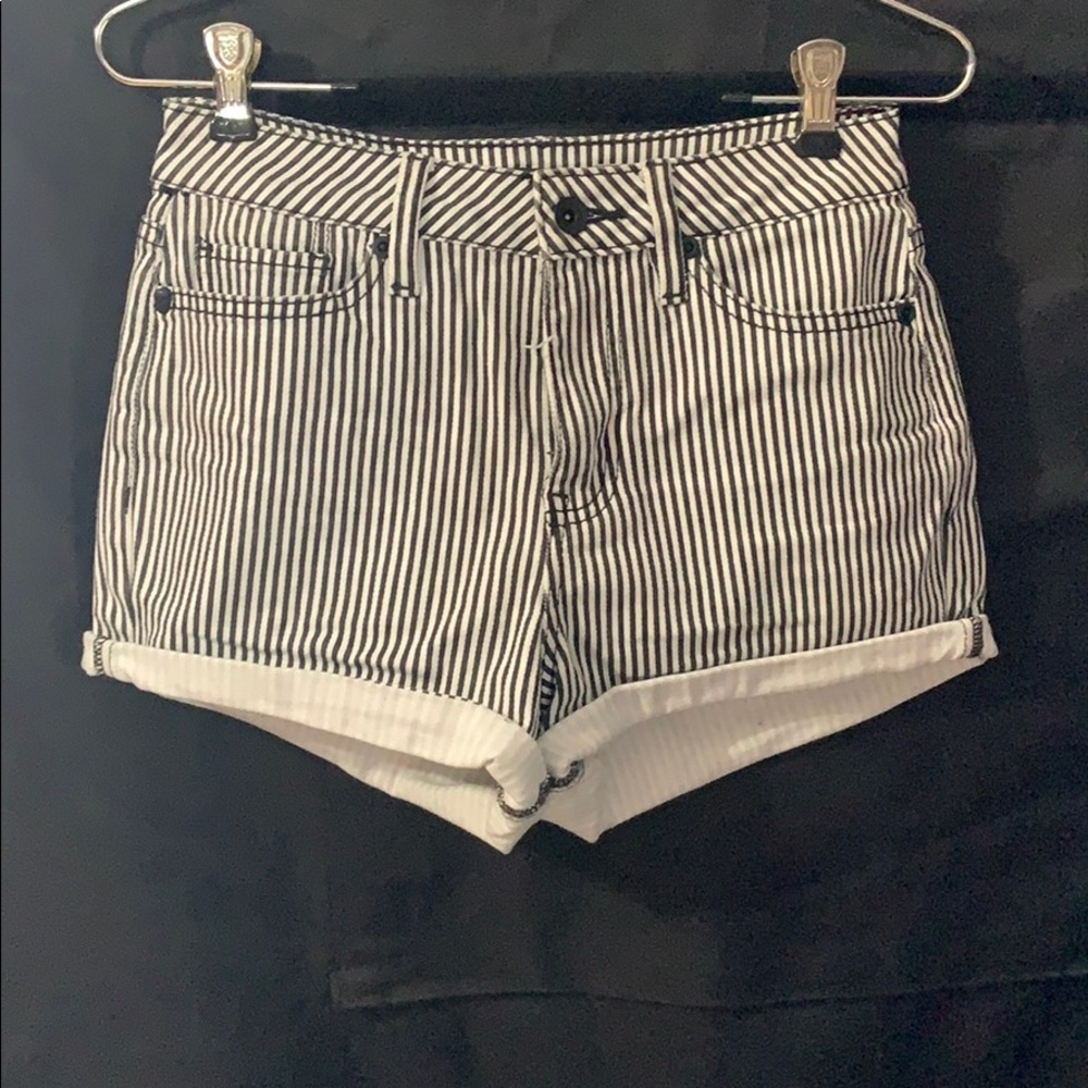 Pinstripe Mid Rise Jean Shorts